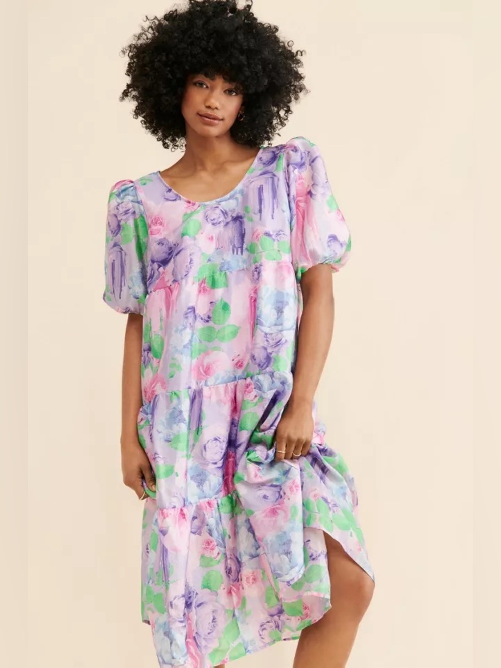 Urban Outfitters CRAS Pastel Floral cottagecore puff Sleeve Midi Dress XL - Picture 2 of 10